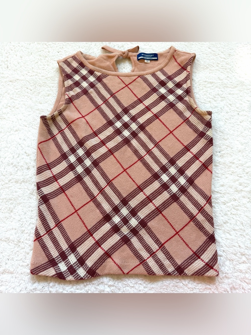 Burberry Women Knit Tank Top Pink Beige Nova Check Tops Sweater Size M